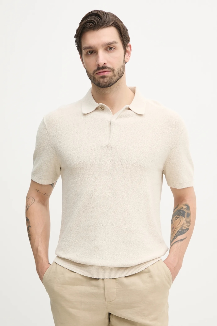 Πόλο με μείγμα με λινό Calvin Klein χρώμα: μπεζ, K10K114463