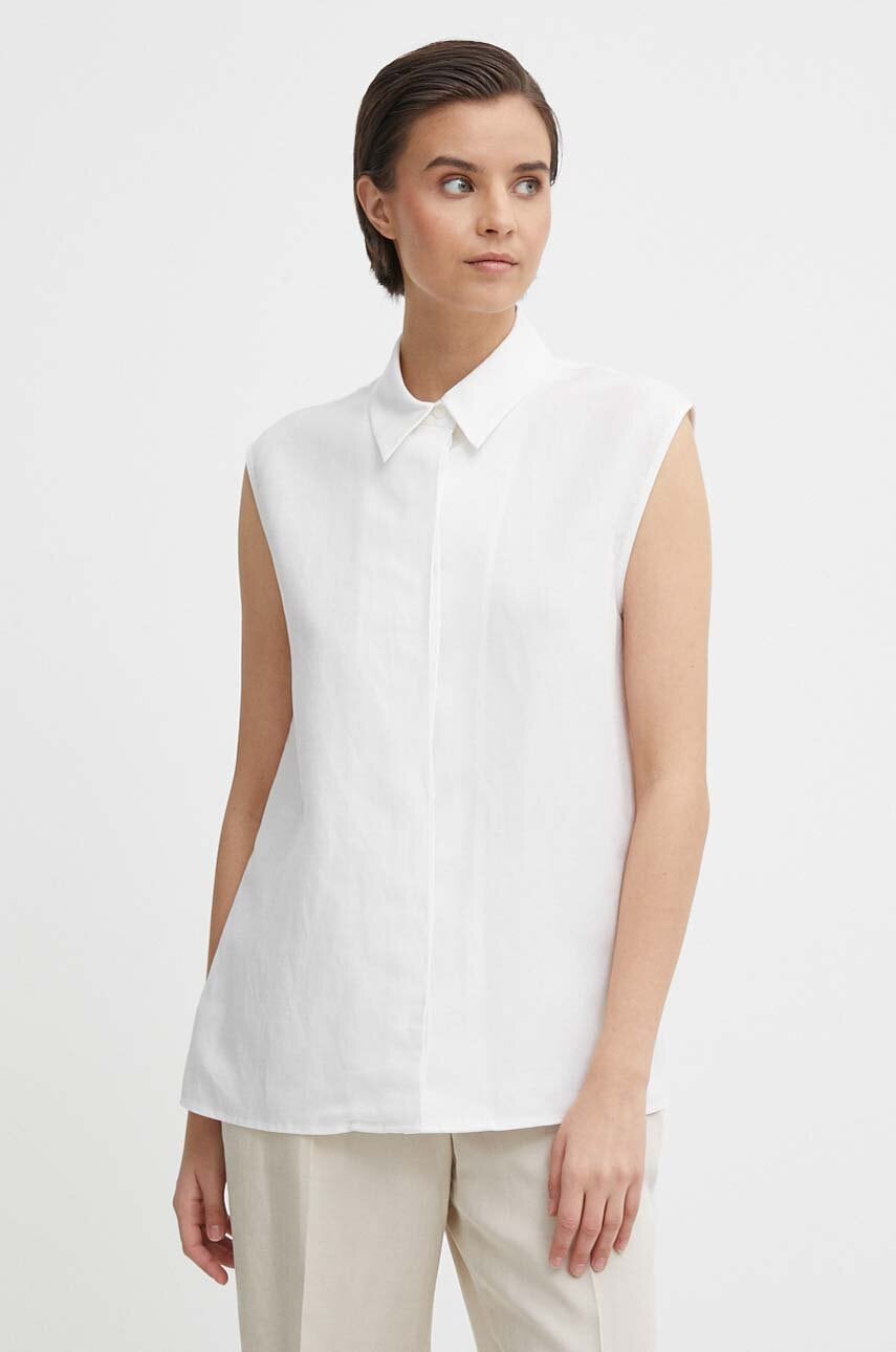 Πουκάμισο με μείγμα από λινό Calvin Klein χρώμα: μπεζ, K20K206696