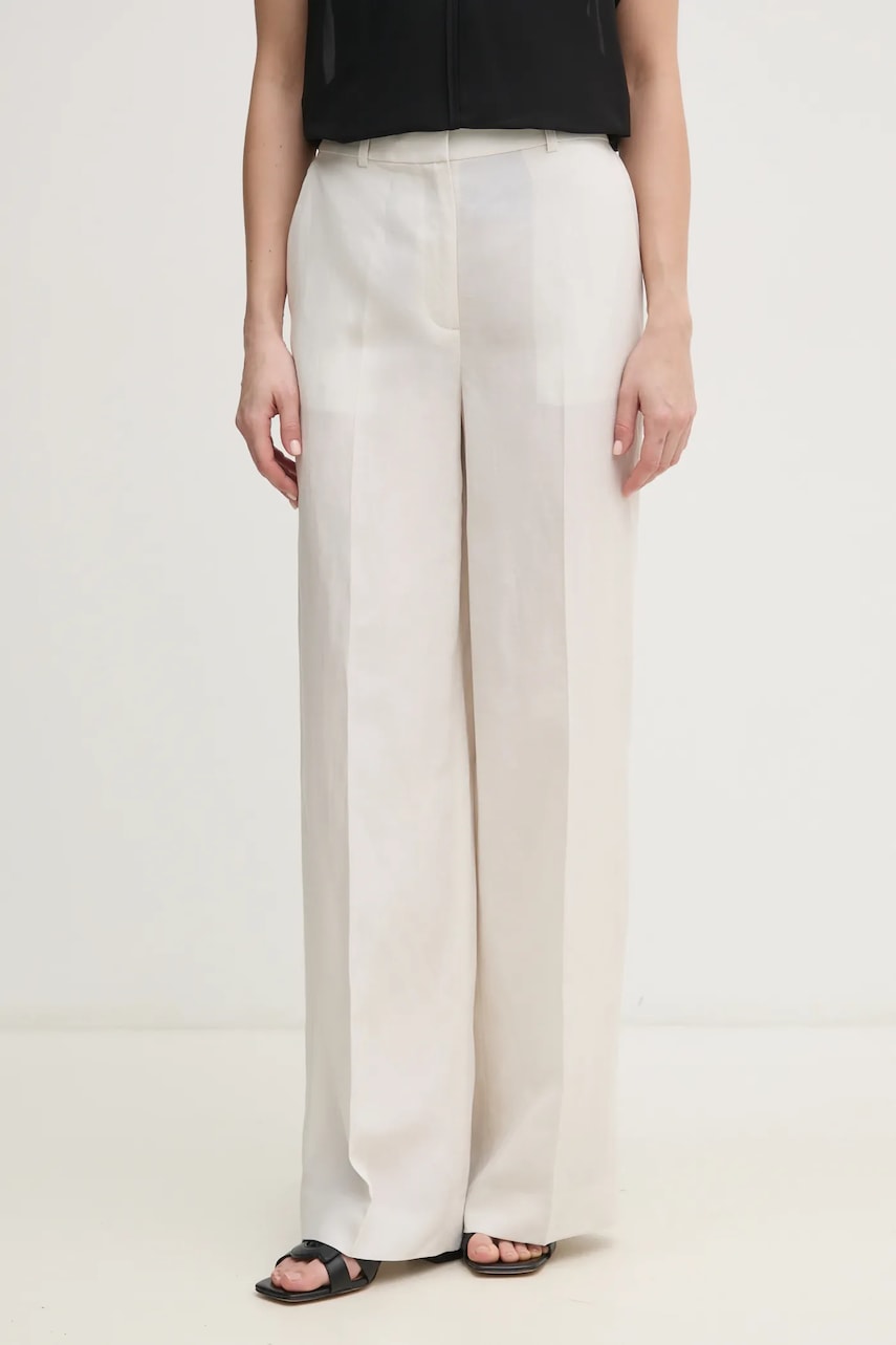 Παντελόνι με λινό μείγμα Calvin Klein χρώμα: μπεζ, K20K208381