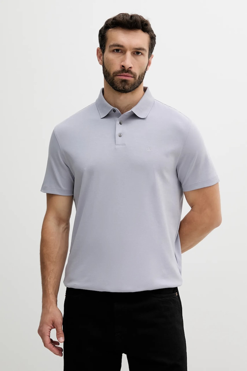 Βαμβακερό μπλουζάκι πόλο Calvin Klein ανδρικό, χρώμα: μοβ, LV04LB276G
