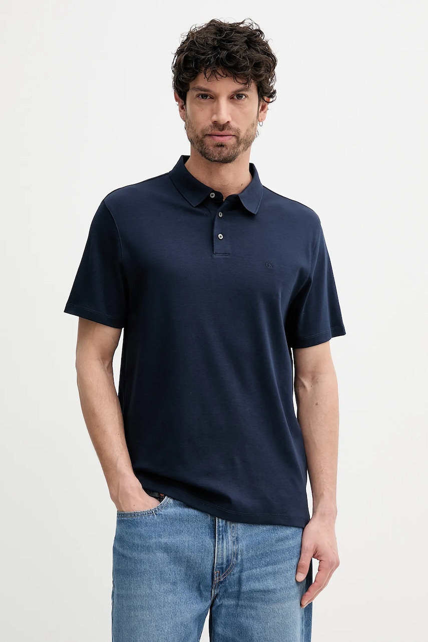 Βαμβακερό μπλουζάκι πόλο Calvin Klein ανδρικό, χρώμα: ναυτικό μπλε, LV04LB276G