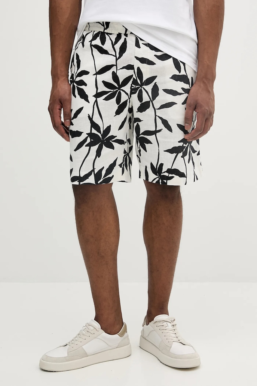 Σορτς από λινό Calvin Klein ανδρικό, χρώμα: μπεζ, LV04LB620G