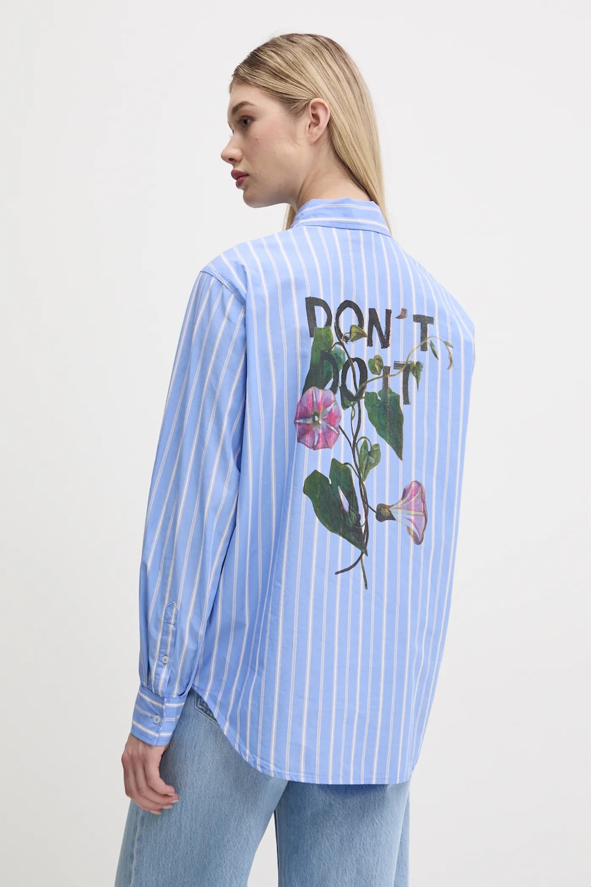 Βαμβακερό πουκάμισο Desigual DONT DO IT χρώμα: μπλε, 25SWCW16