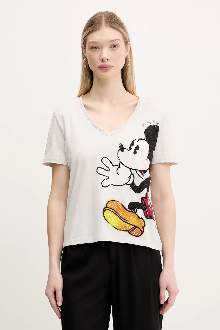 Βαμβακερό μπλουζάκι Desigual MICKEY JOKER γυναικείο, χρώμα: άσπρο, 25SWTKAG