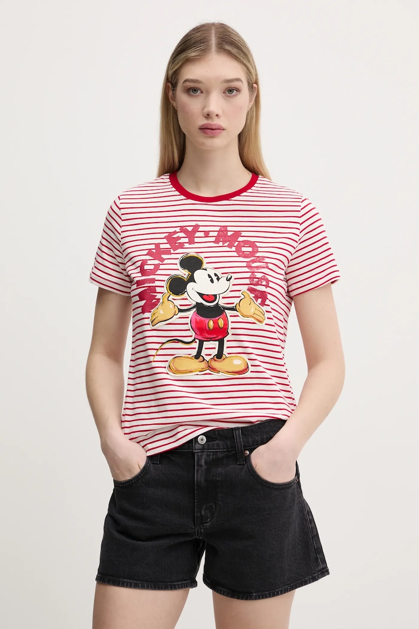 Βαμβακερό μπλουζάκι Desigual MICKEY MOUSE γυναικείο, χρώμα: κόκκινο, 25SWTKAI