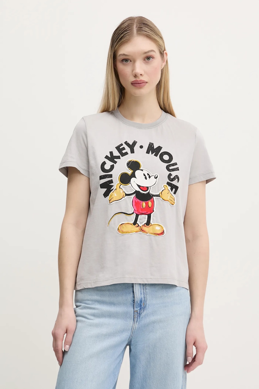Βαμβακερό μπλουζάκι Desigual MICKEY MOUSE γυναικείο, χρώμα: γκρι, 25SWTKAI