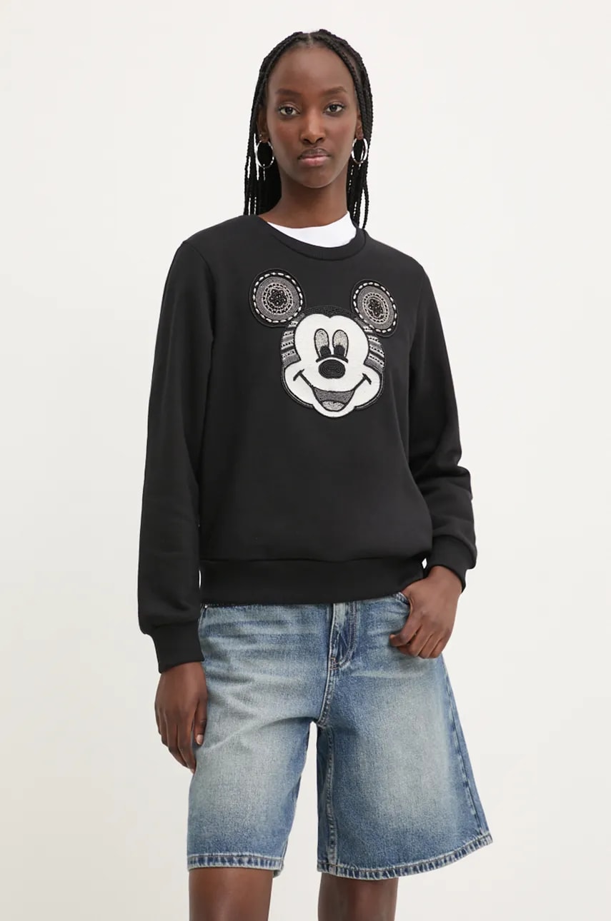 Βαμβακερή μπλούζα Desigual MICKEY YEAH! γυναικεία, χρώμα: μαύρο, 24WWSK10