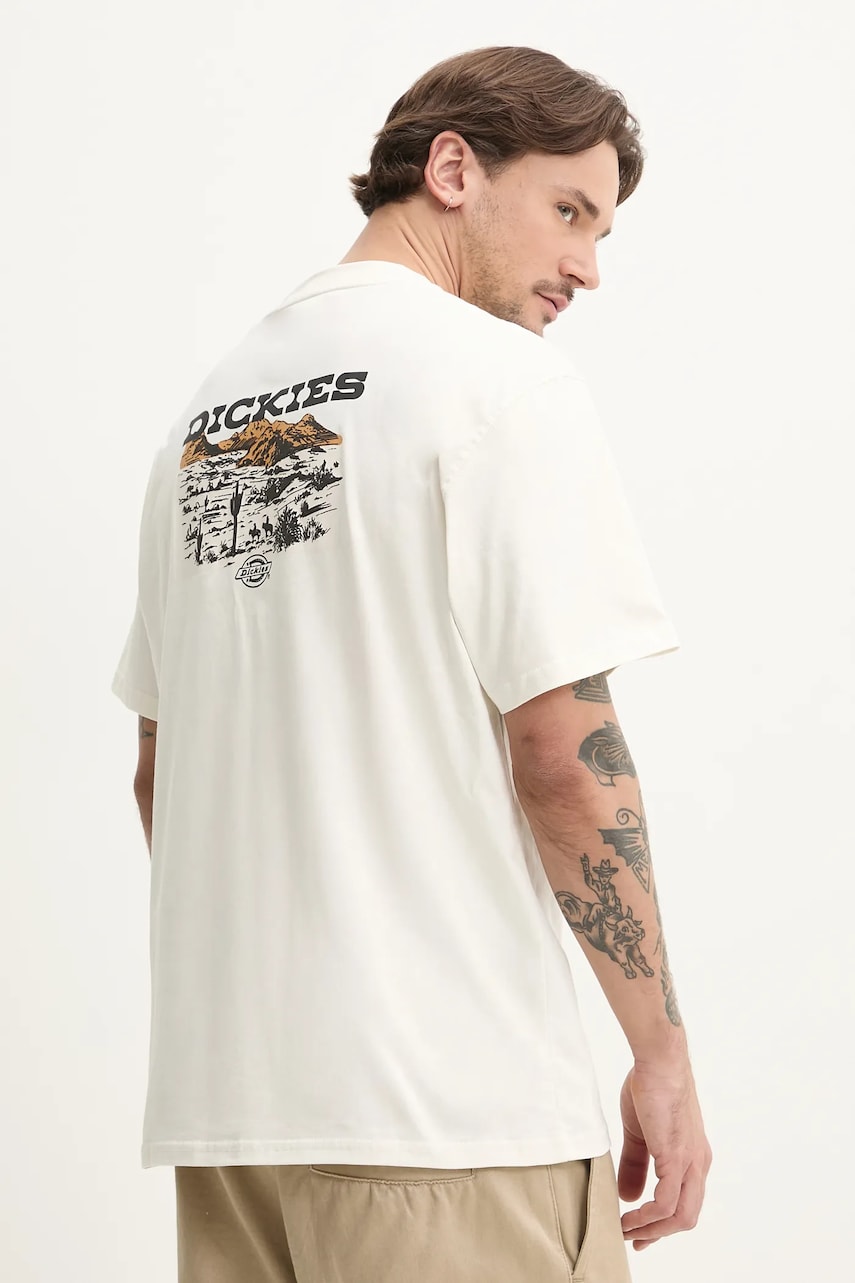 Βαμβακερό μπλουζάκι Dickies ανδρικό, χρώμα: μπεζ, DK0A4Z8VC481