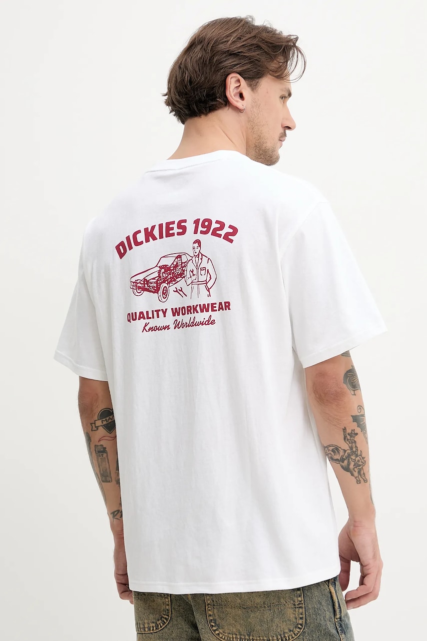 Βαμβακερό μπλουζάκι Dickies ανδρικό, χρώμα: άσπρο, DK0A4Z960WH1