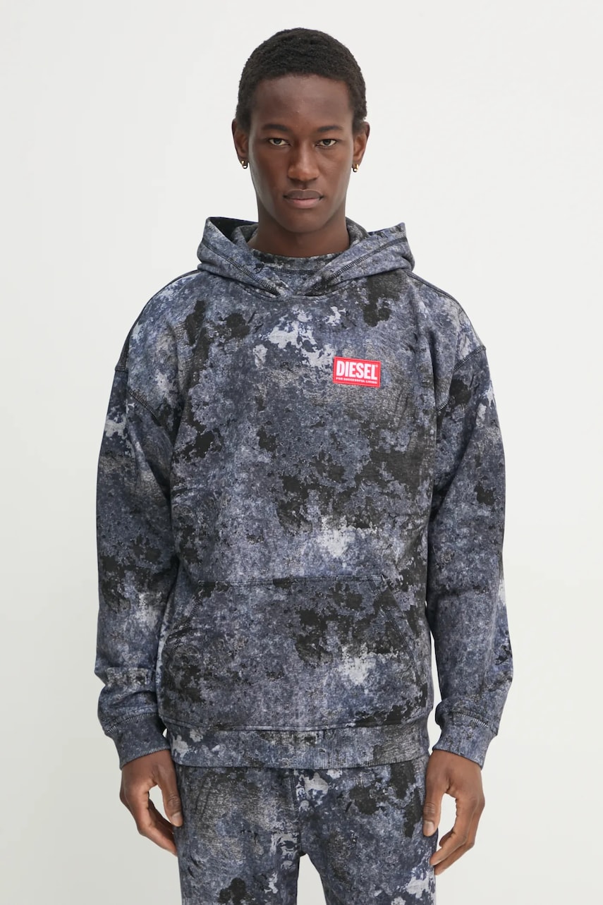 Βαμβακερή μπλούζα Diesel S-BOXT-HOOD-R8 SWEAT-SHIRT χρώμα: γκρι, με κουκούλα, A16404.0QLAG