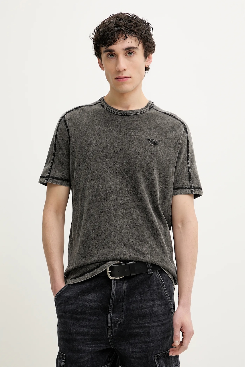 Βαμβακερό μπλουζάκι Diesel T-ADJIND T-SHIRT ανδρικό, χρώμα: γκρι, A16407.0QJAH