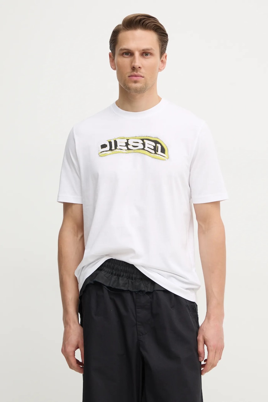 Βαμβακερό μπλουζάκι Diesel T-ADJUST-R4 T-SHIRT ανδρικά, χρώμα: άσπρο, A16397.0GRAI
