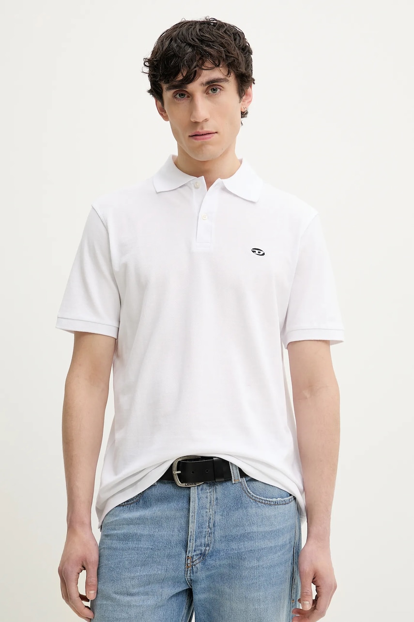 Βαμβακερό μπλουζάκι πόλο Diesel T-REJUST-DOVAL-PJ POLO SHIRT χρώμα: άσπρο, A15057.0AIJR
