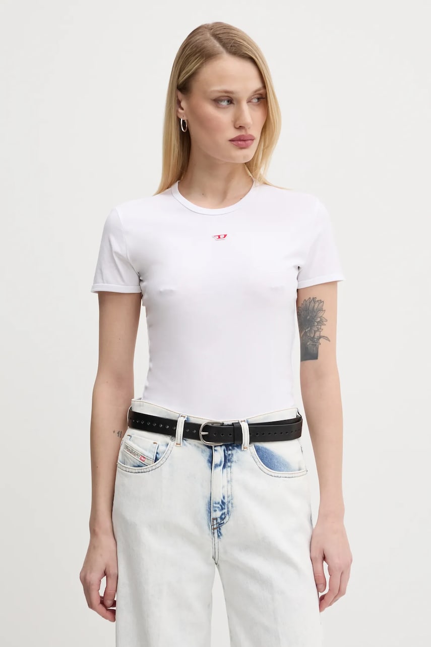 Βαμβακερό μπλουζάκι Diesel T-UNCUTIE-LONG-D T-SHIRT γυναικείο, χρώμα: άσπρο, A14962.0GRAI