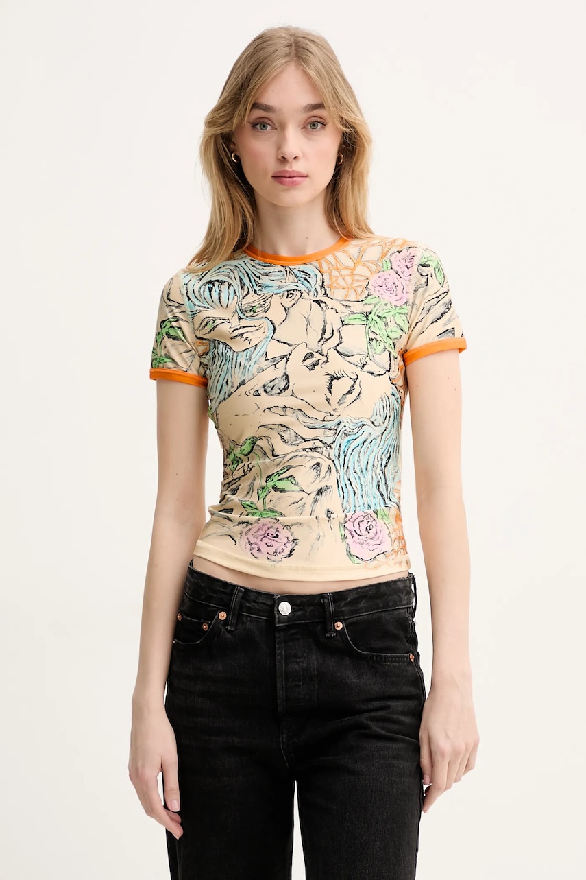 Μπλουζάκι Diesel T-UNCUTIE-LONG-Q2 T-SHIRT χρώμα: μπεζ, A16636.0KNAU