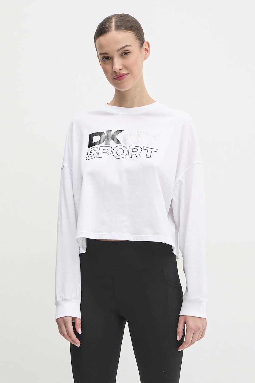 Βαμβακερή μπλούζα με μακριά μανίκια Dkny χρώμα: άσπρο, DP5T1117