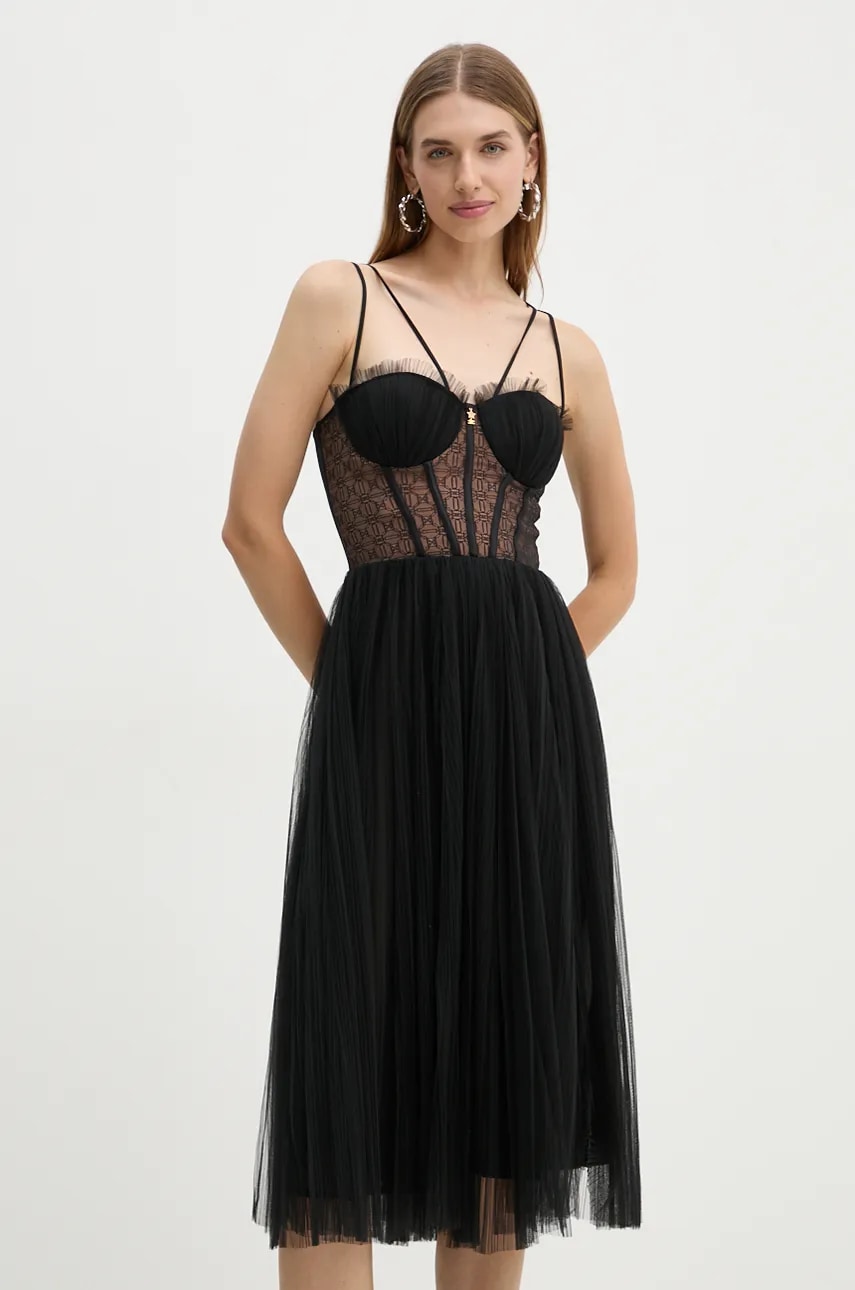 Φόρεμα Elisabetta Franchi χρώμα: μαύρο, AB73847E2