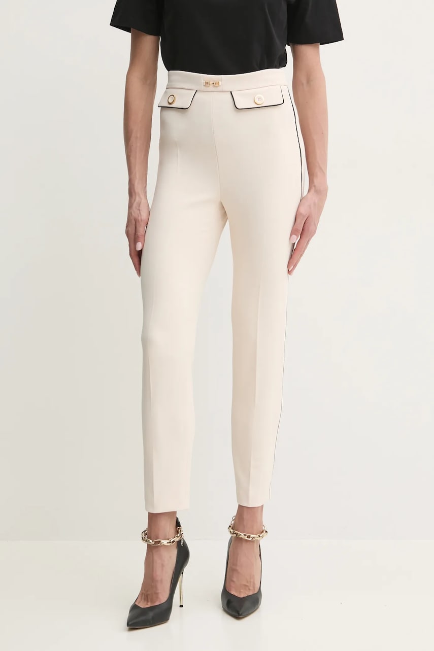 Παντελόνι Elisabetta Franchi χρώμα: μπεζ, PAT7151E2