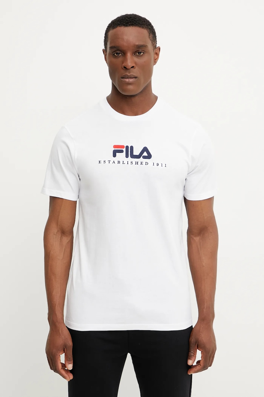 Βαμβακερό μπλουζάκι Fila Brill ανδρικό, χρώμα: άσπρο, FAU0200