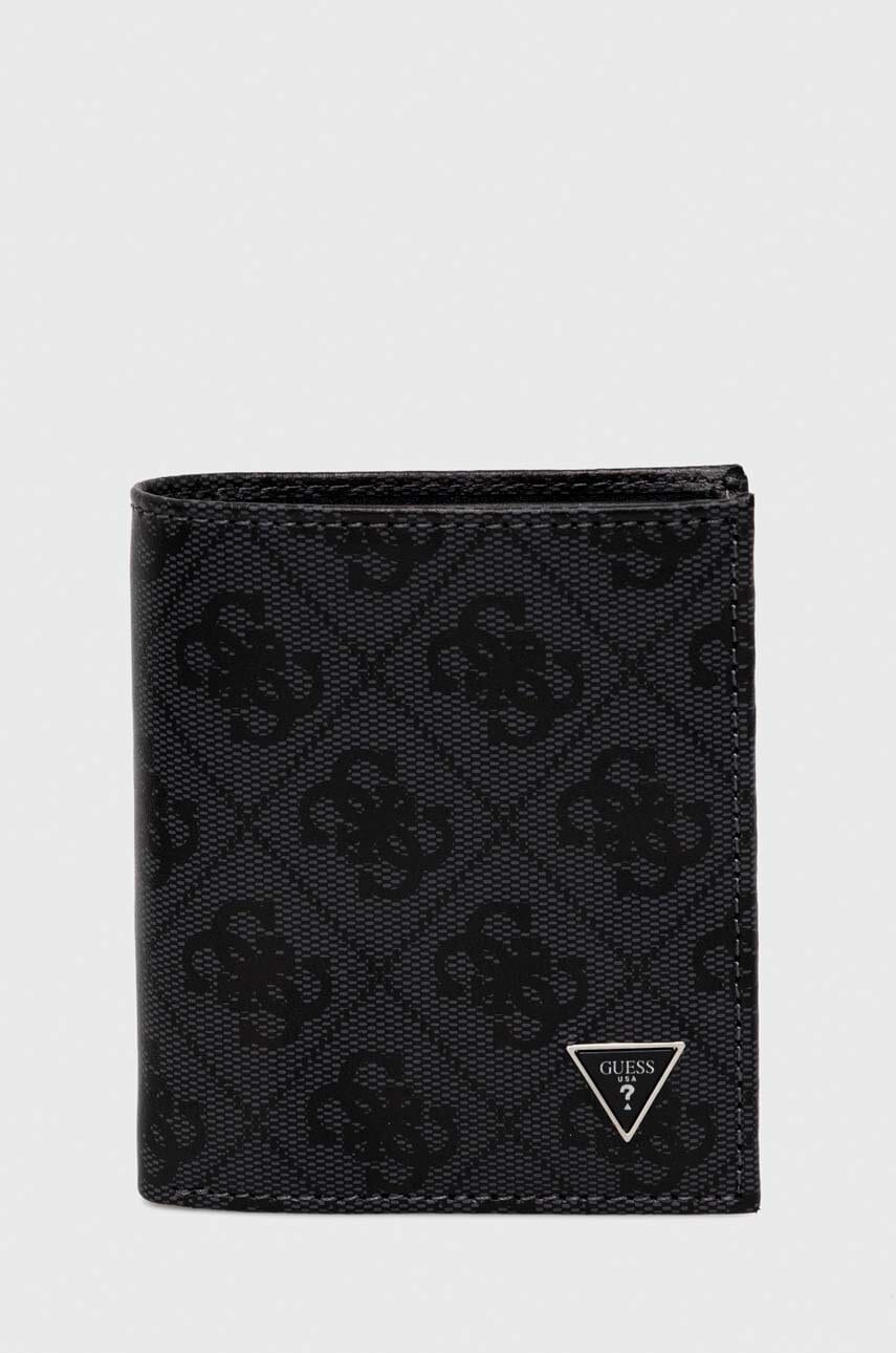 Δερμάτινο πορτοφόλι Guess ανδρικά, χρώμα: μαύρο