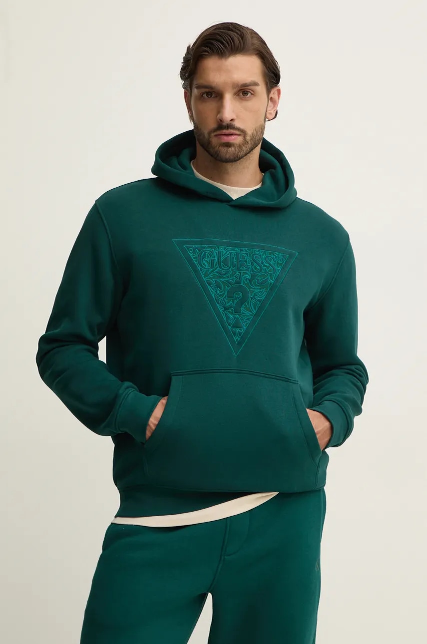 Μπλούζα Guess EMBROIDERED χρώμα: πράσινο, με κουκούλα, M4BQ25.K9Z21