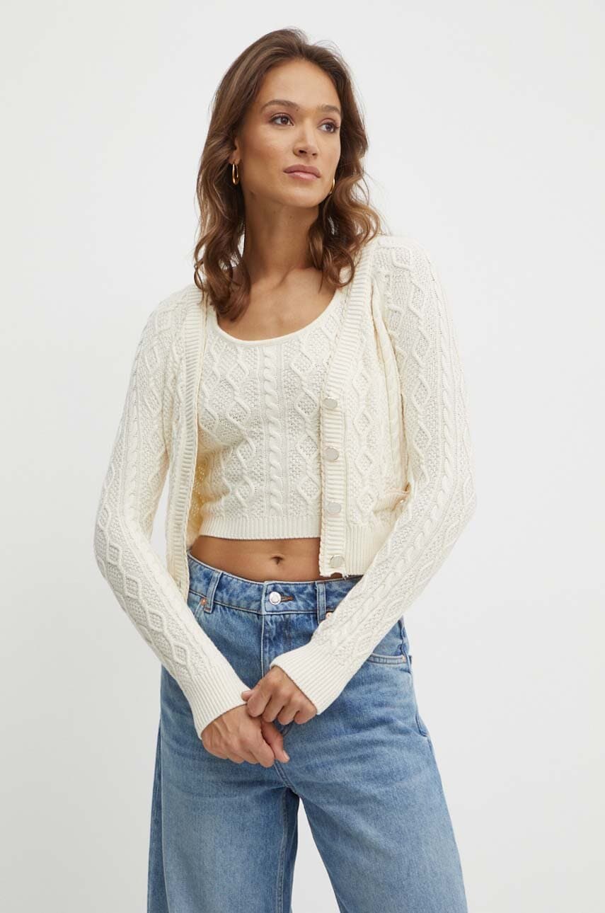 Ζακέτα από μίγμα μαλλιού Guess ISABELLE χρώμα: μπεζ, W4YR22 Z37L1