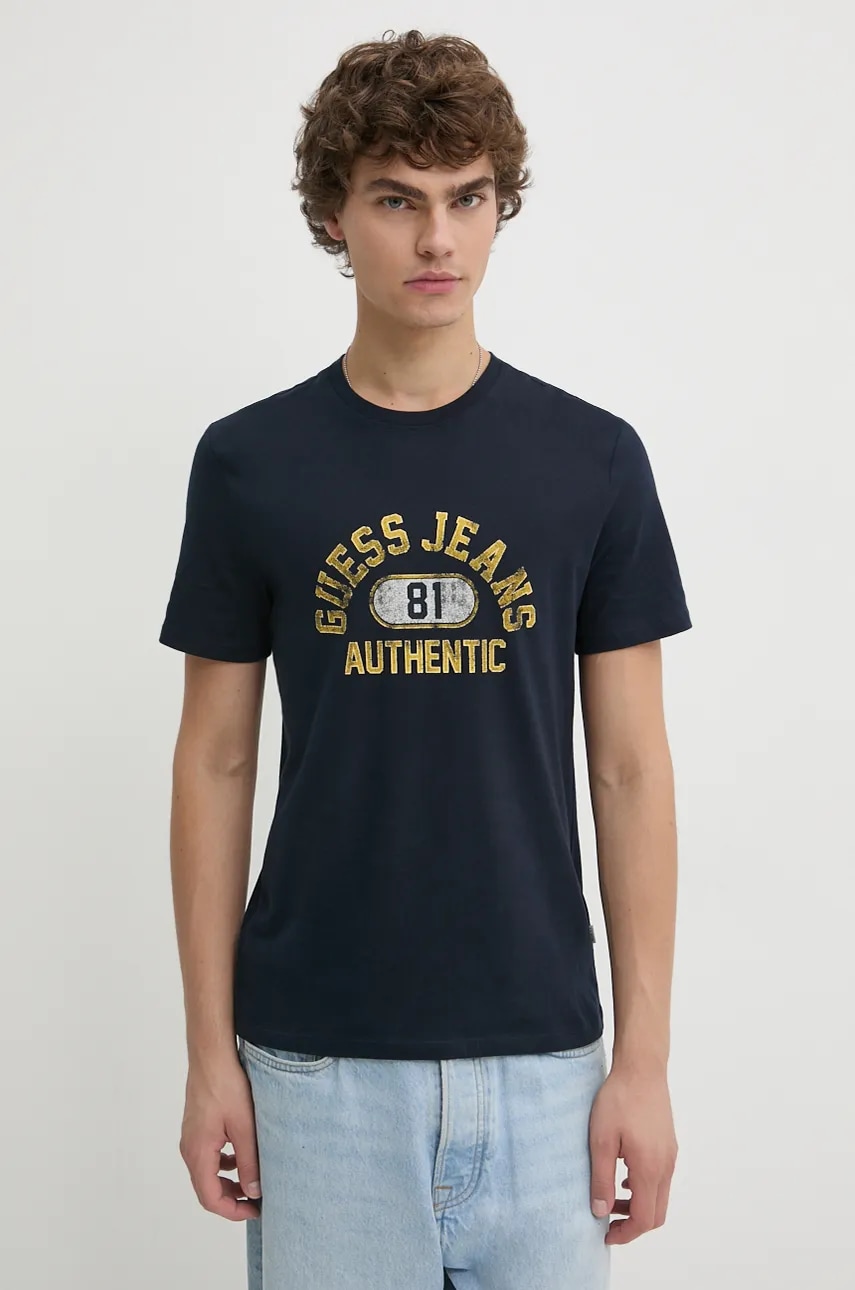 Βαμβακερό μπλουζάκι Guess Jeans ανδρικό, χρώμα: ναυτικό μπλε, M4BI74 K8HM0
