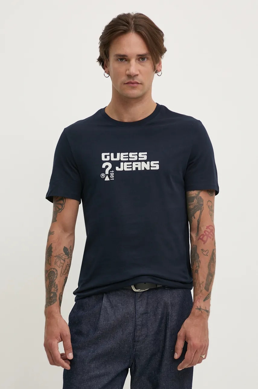Βαμβακερό μπλουζάκι Guess Jeans ανδρικό, χρώμα: ναυτικό μπλε, M4BI76 K8HM0