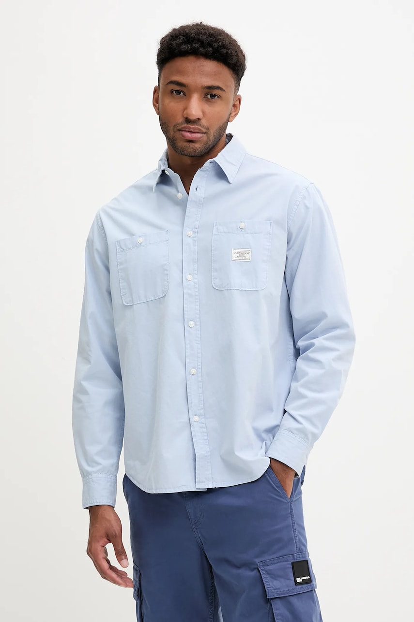 Βαμβακερό πουκάμισο Guess Jeans ανδρικό, χρώμα: μαύρο, M4YH37 WGCF1