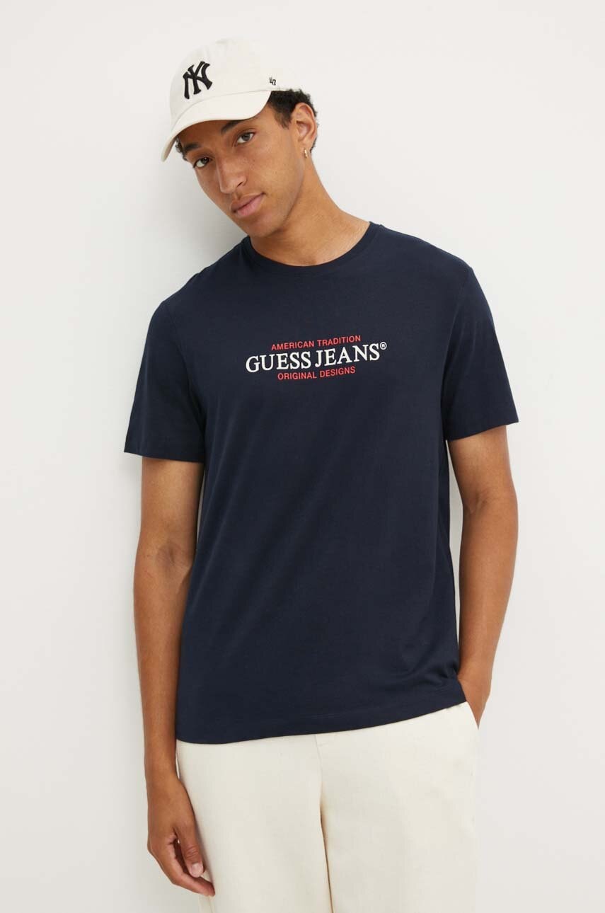 Βαμβακερό μπλουζάκι Guess Jeans ανδρικό, χρώμα: ναυτικό μπλε, M4YI42 K8FQ4