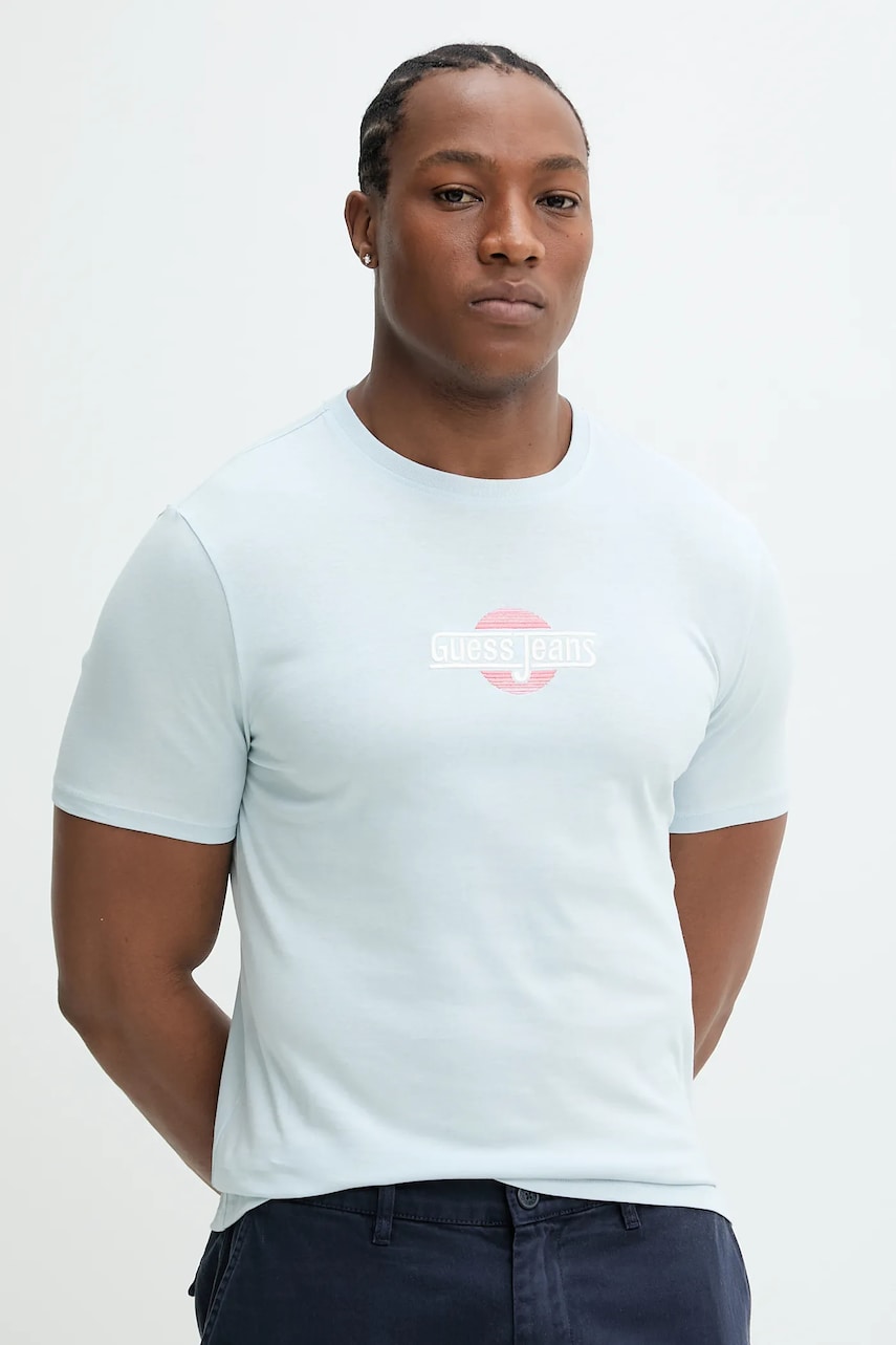 Βαμβακερό μπλουζάκι Guess Jeans ανδρικό, χρώμα: μπλε, M5GI23 K8HM0