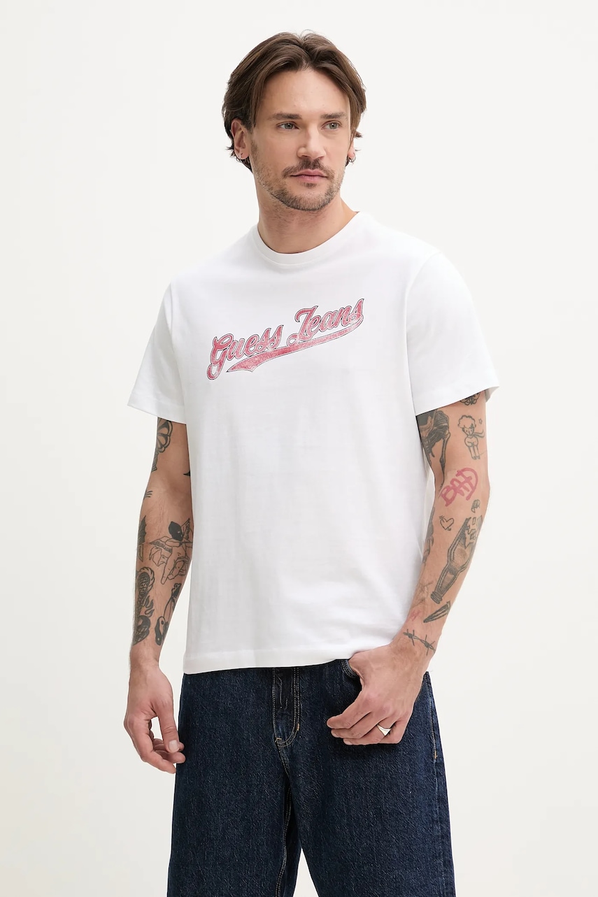 Βαμβακερό μπλουζάκι Guess Jeans ανδρικό, χρώμα: μαύρο, M5GI54 K8FQ4