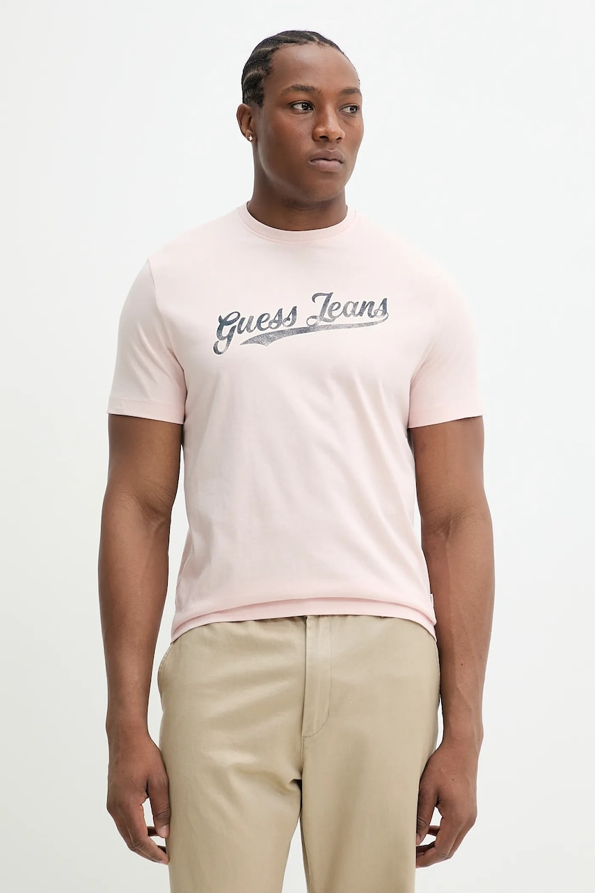 Βαμβακερό μπλουζάκι Guess Jeans ανδρικό, χρώμα: ροζ, M5GI54 K8FQ4