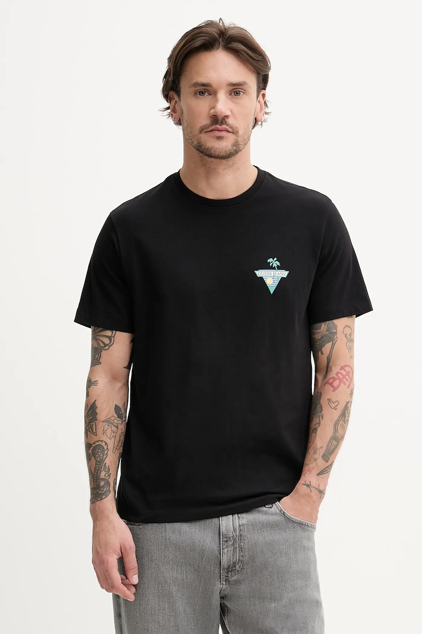 Βαμβακερό μπλουζάκι Guess Jeans ανδρικό, χρώμα: ναυτικό μπλε, M5GI55 K8FQ4
