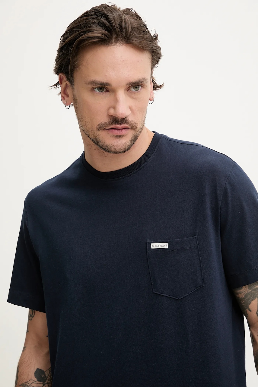Βαμβακερό μπλουζάκι Guess Jeans ανδρικό, χρώμα: ναυτικό μπλε, M5RI74 K8FQ4