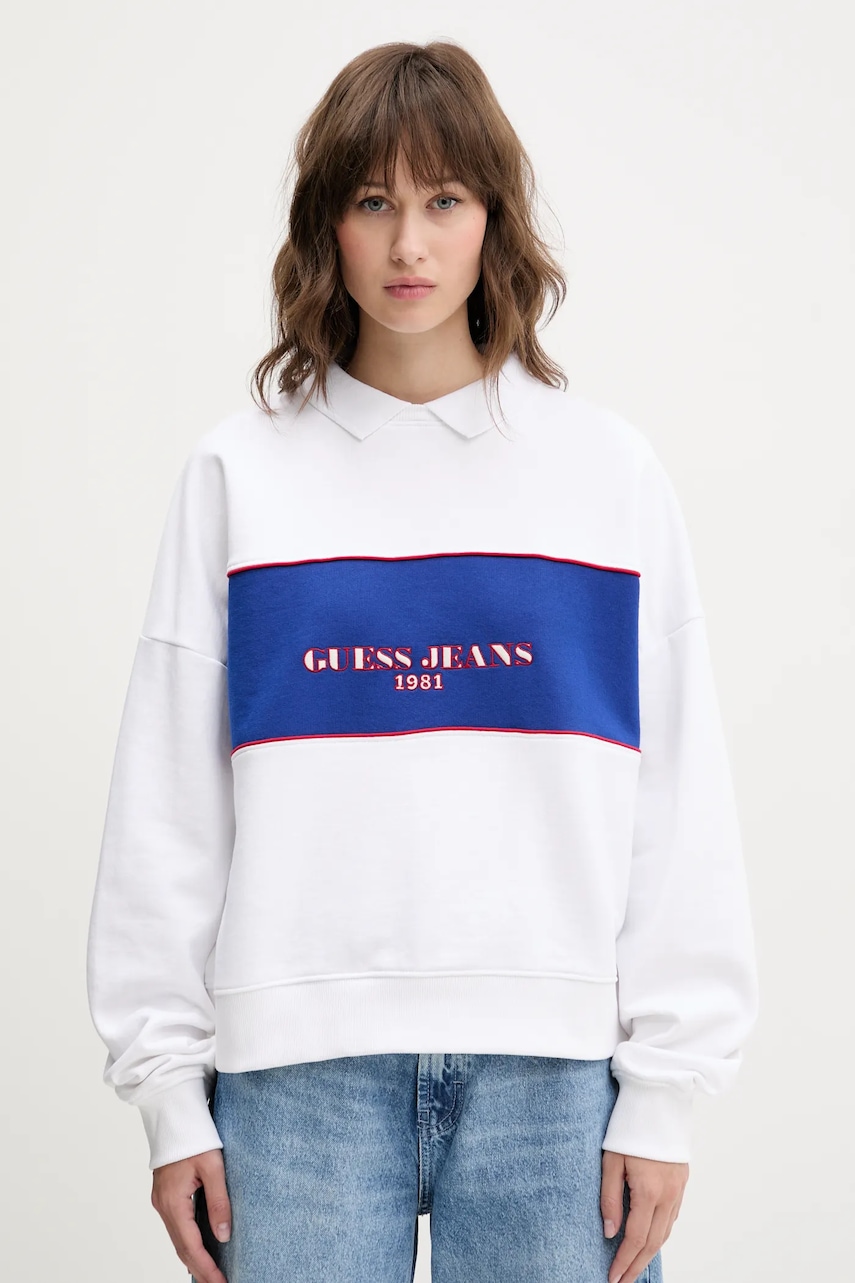 Βαμβακερή μπλούζα Guess Jeans γυναικεία, χρώμα: άσπρο, W5GQ17 K68I4