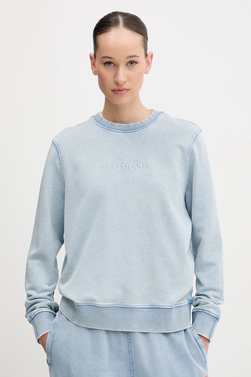 Βαμβακερή μπλούζα Guess Jeans γυναικεία, χρώμα: μπλε, W5GQ28 KCTJ1