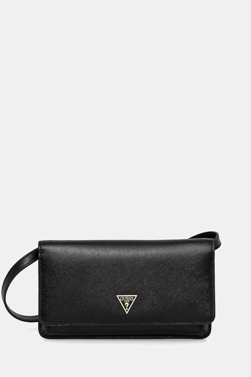 Δερμάτινη τσάντα ώμου Guess MIRIAM χρώμα: μαύρο, PW7513 P5226