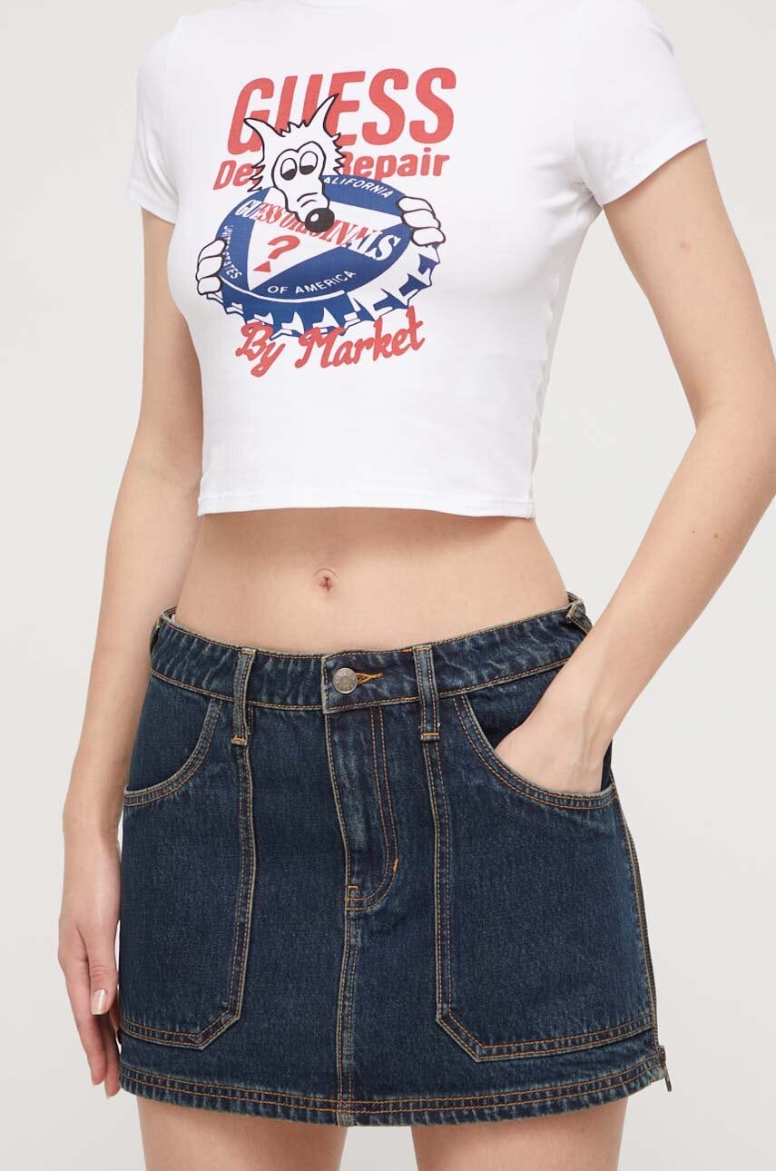 Τζιν φούστα Guess Originals χρώμα: ναυτικό μπλε