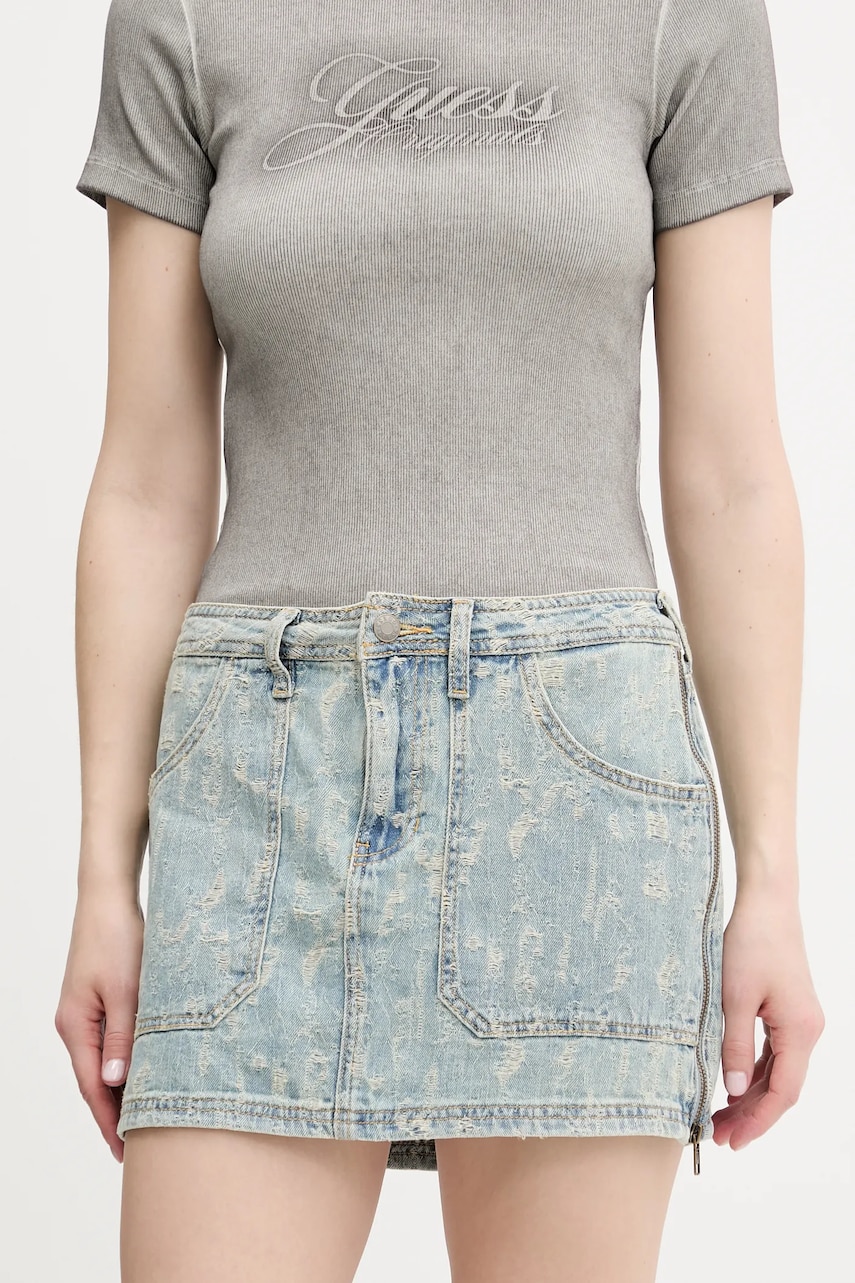 Τζιν φούστα Guess Originals χρώμα: μπλε, W5GD1L D5OTA