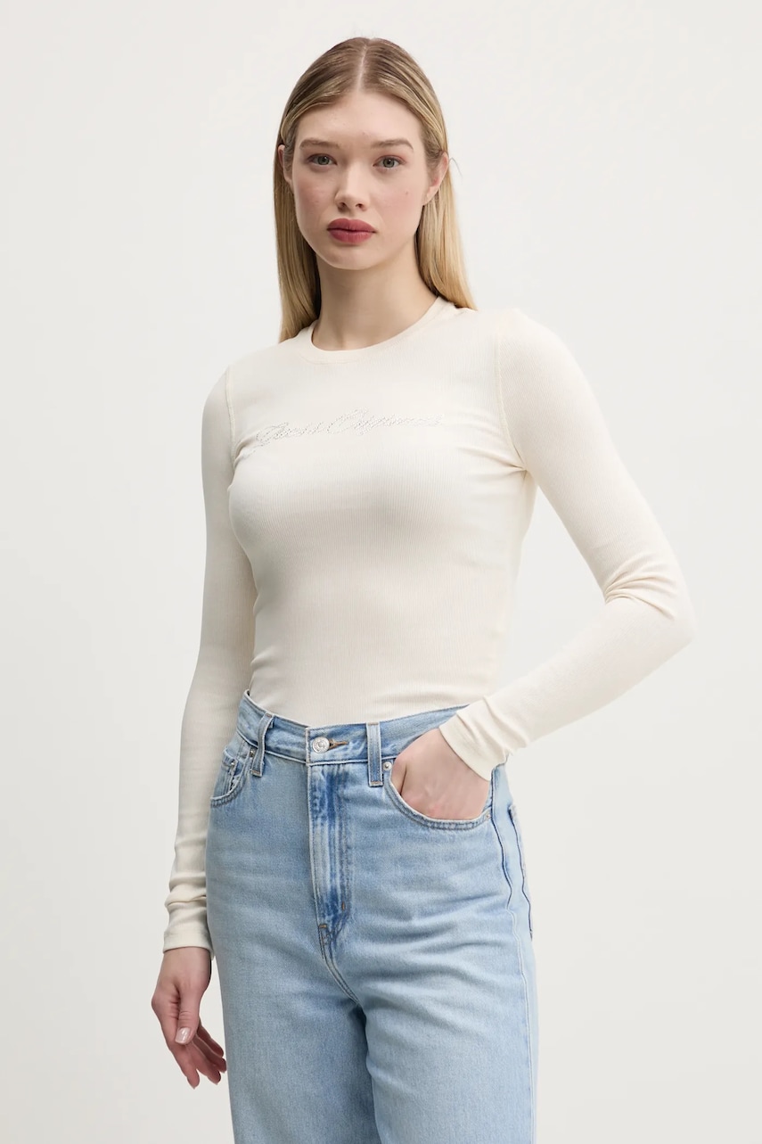 Μακρυμάνικο Guess Originals χρώμα: μπεζ, W5RP40 KA0H1