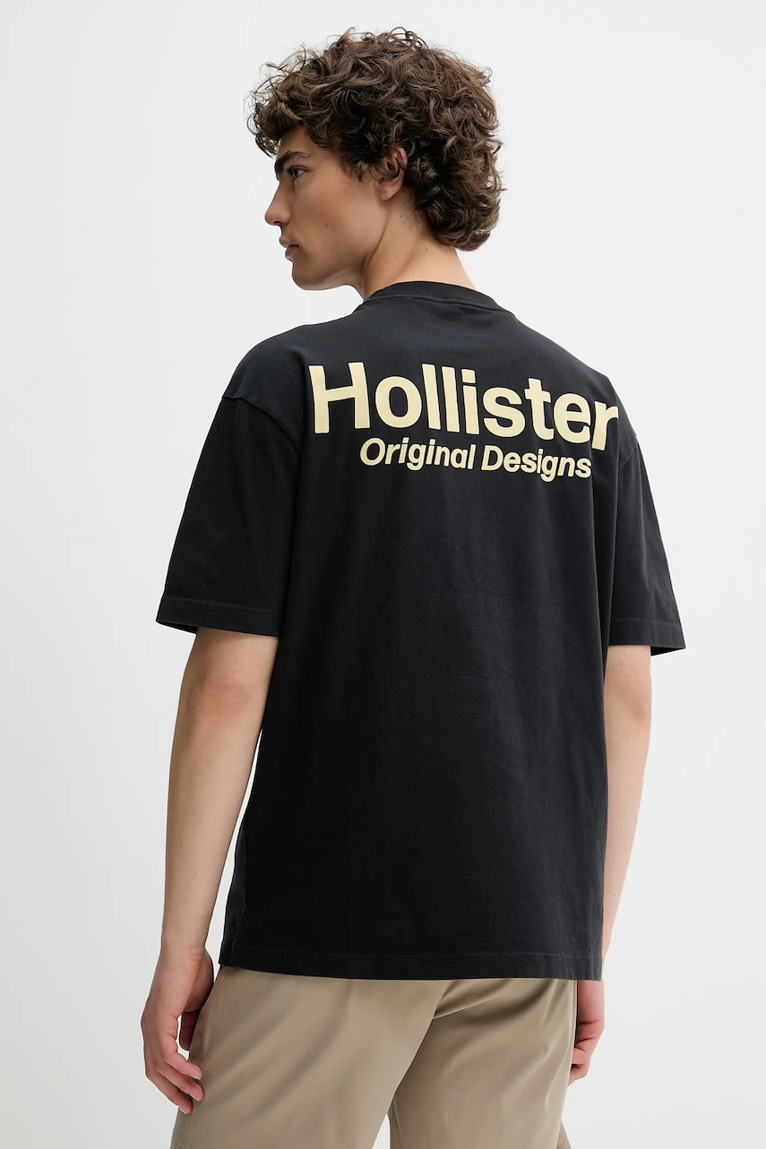 Βαμβακερό μπλουζάκι Hollister Co. ανδρικό, χρώμα: μαύρο, KI323-5007