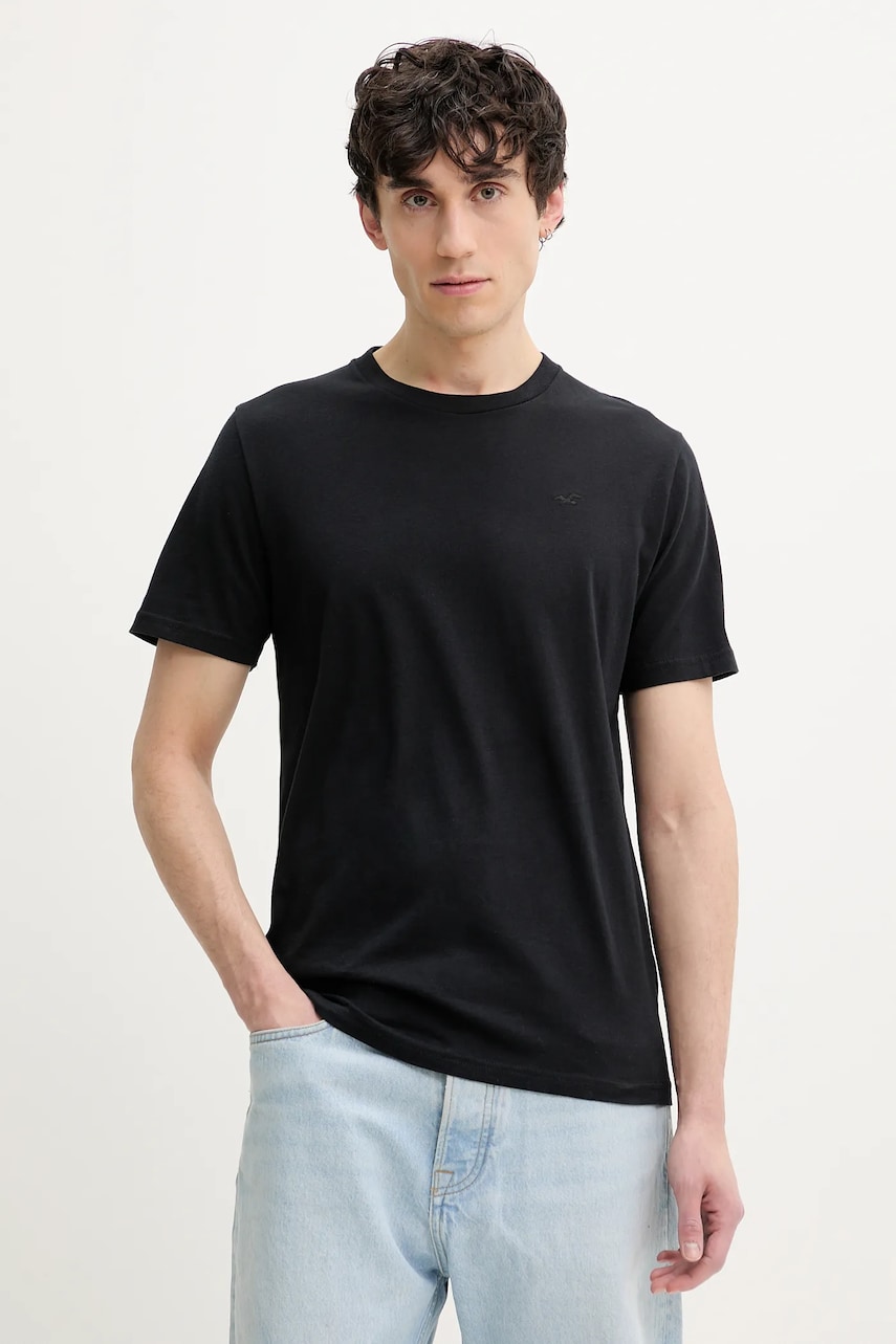 Βαμβακερό μπλουζάκι Hollister Co. ανδρικό, χρώμα: μαύρο, KI324-5149