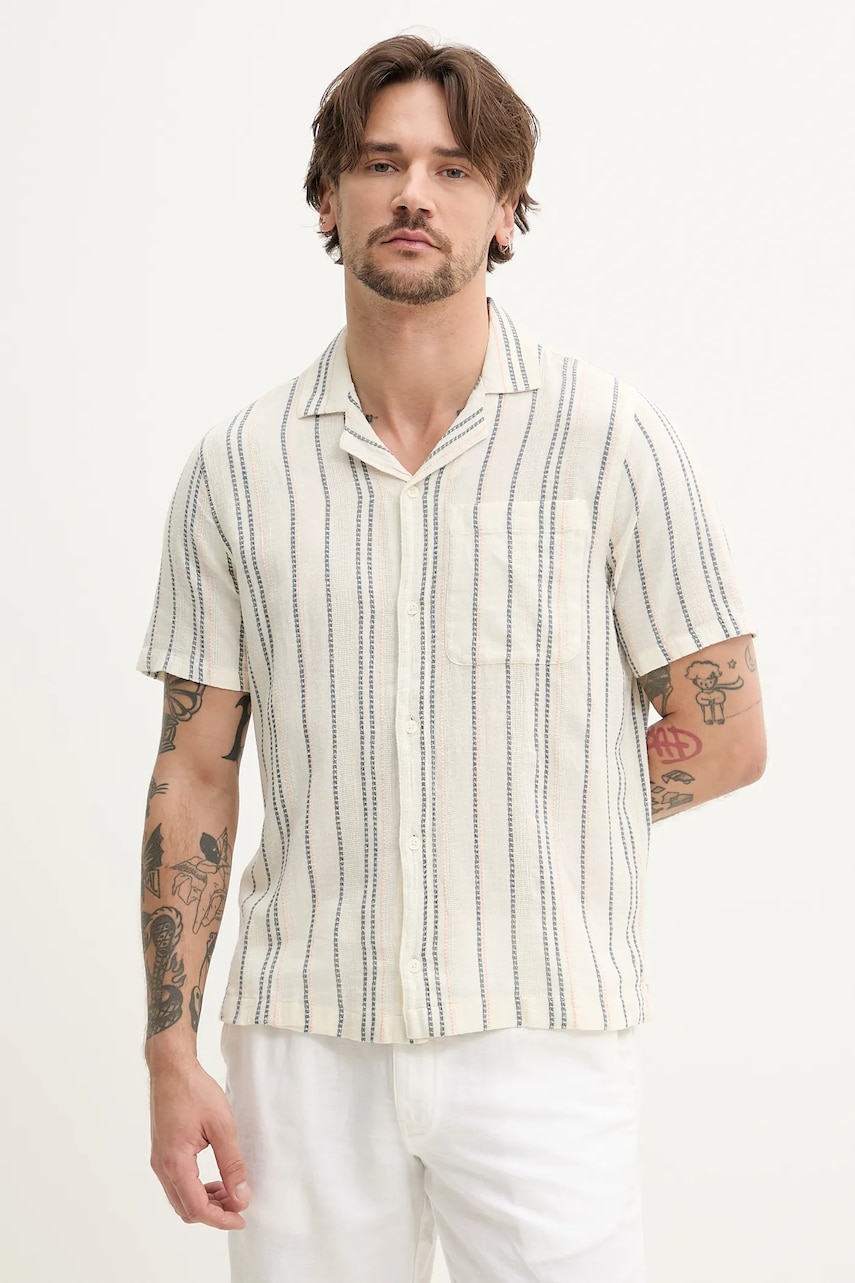 Πουκάμισο με μείγμα από λινό Hollister Co. ανδρικό, χρώμα: μπεζ, KI325-5123