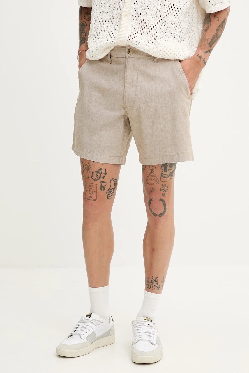 Λινό σορτς Hollister Co. χρώμα: μπεζ, KI328-5167