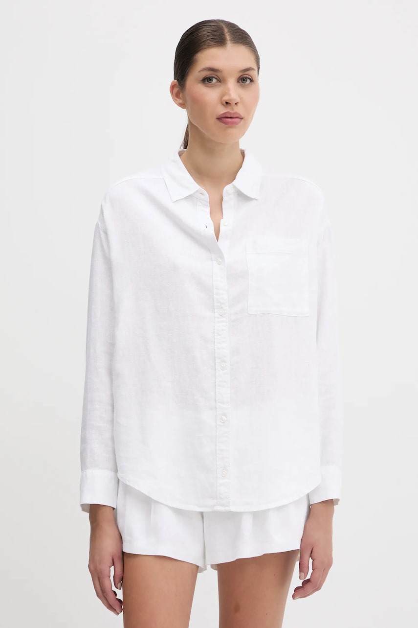 Πουκάμισο από λινό Hollister Co. χρώμα: άσπρο, KI340-5055