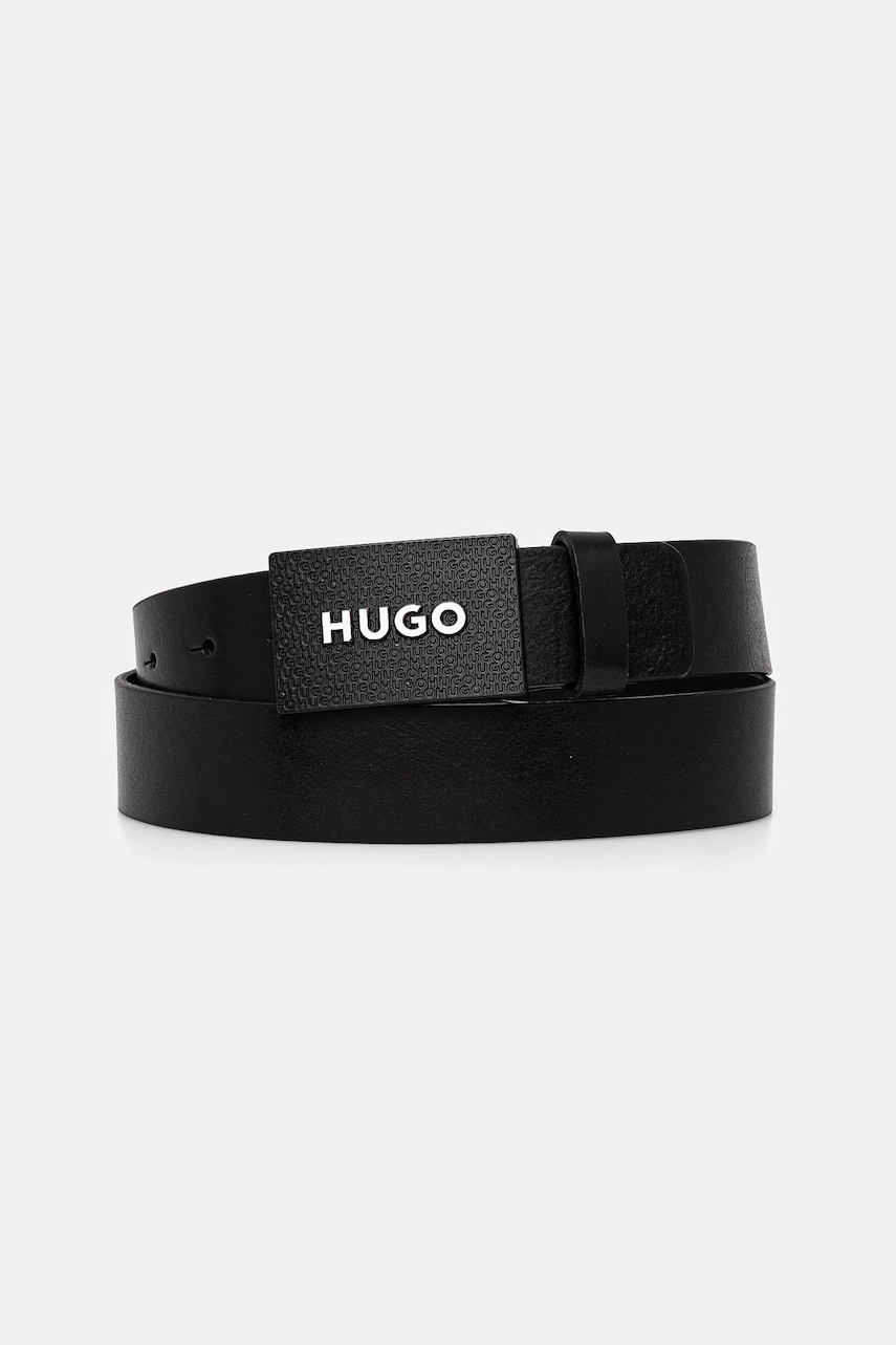 Δερμάτινη ζώνη HUGO χρώμα: μαύρο, 50536879