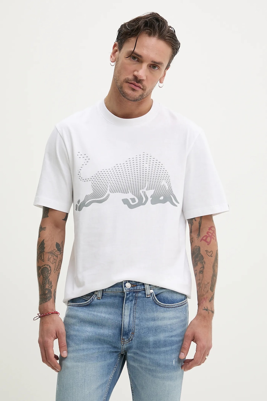 Βαμβακερό μπλουζάκι HUGO x RACING BULLS ανδρικό, χρώμα: άσπρο, 50542775