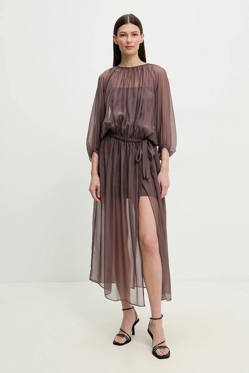 Μεταξωτό φόρεμα ISABELLE BLANCHE χρώμα: καφέ, IS25SS-A033-T024