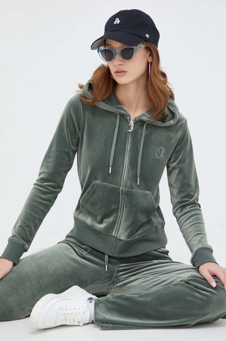 Βελούδινη μπλούζα Juicy Couture χρώμα: πράσινο, με κουκούλα